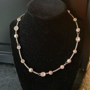 Brighton vintage Monte Carlo silver, pearl Swarovski crystal bib collar necklace